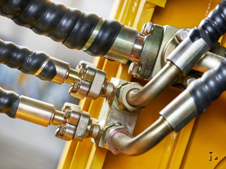 Metalowe złącza i przewody hydrauliczne w instalacji ciśnieniowej